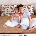 Couple on Pink Devil Cream Blanket Product