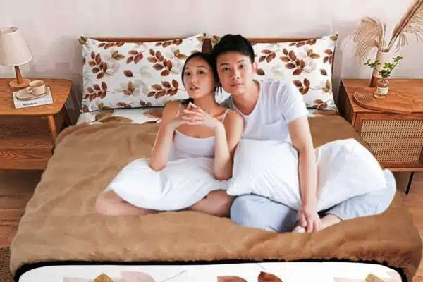 Couple on Pink Devil Cream Blanket Product