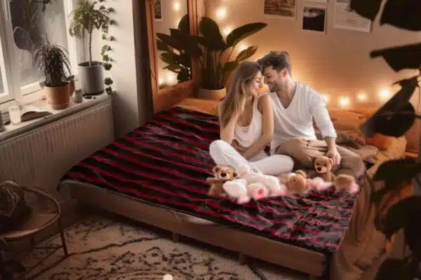Couple on Pink Devil Wine Blanket 1